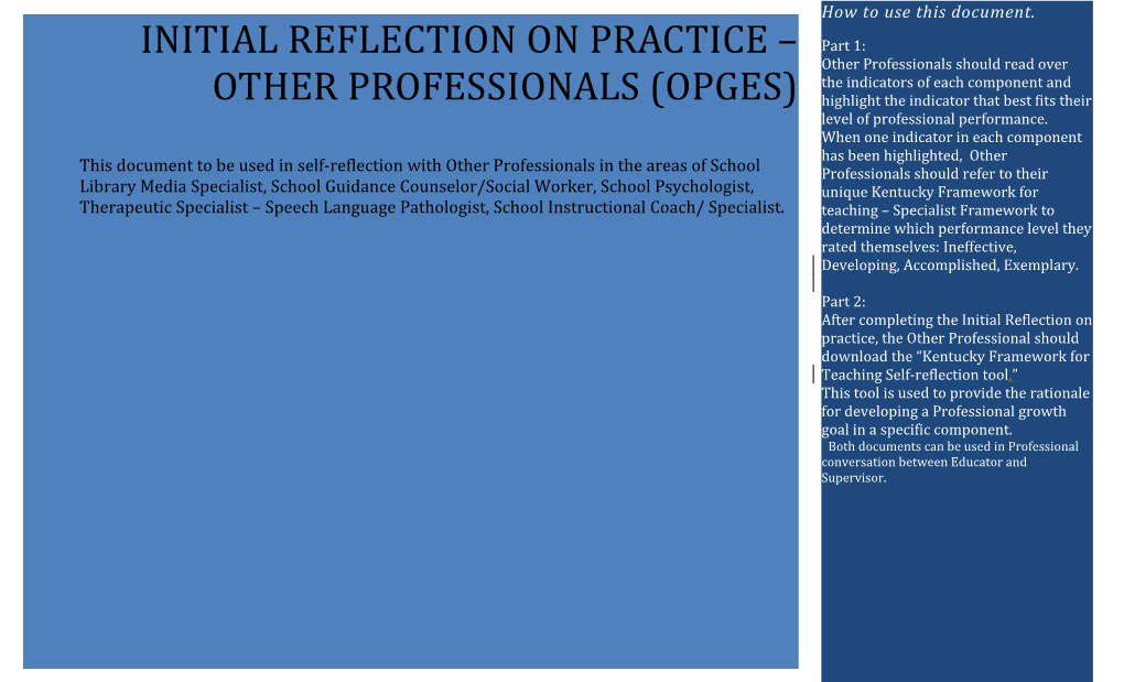 Initial Reflection on Practice Other Professionals (OPGES)