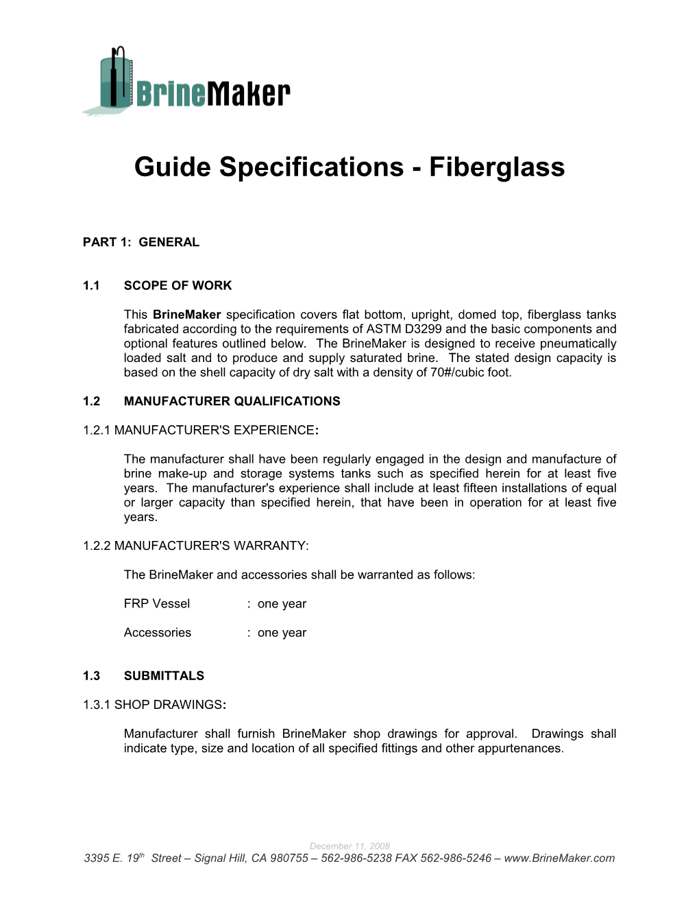 Guide Specifications - Fiberglass