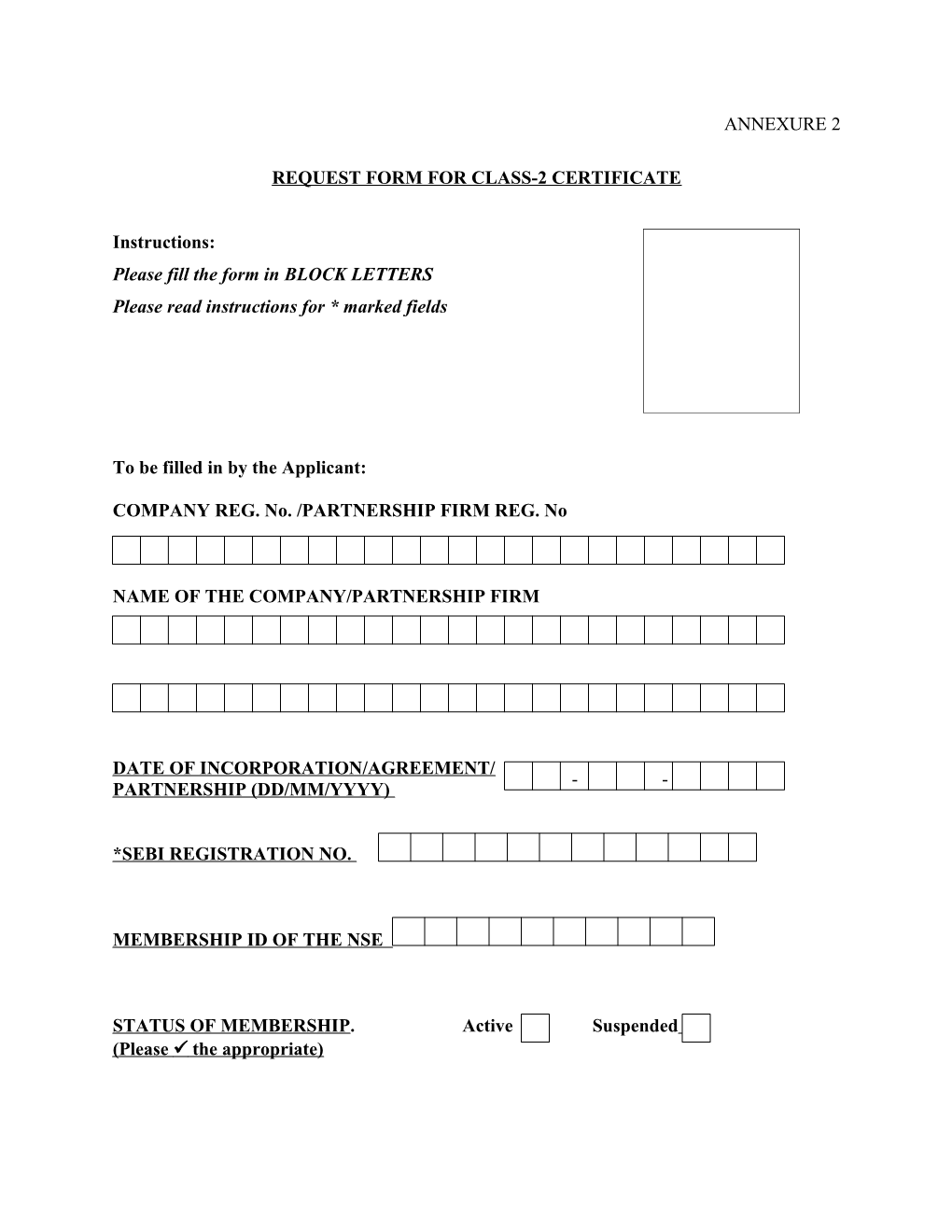 Request Form for Class-2 Certificate