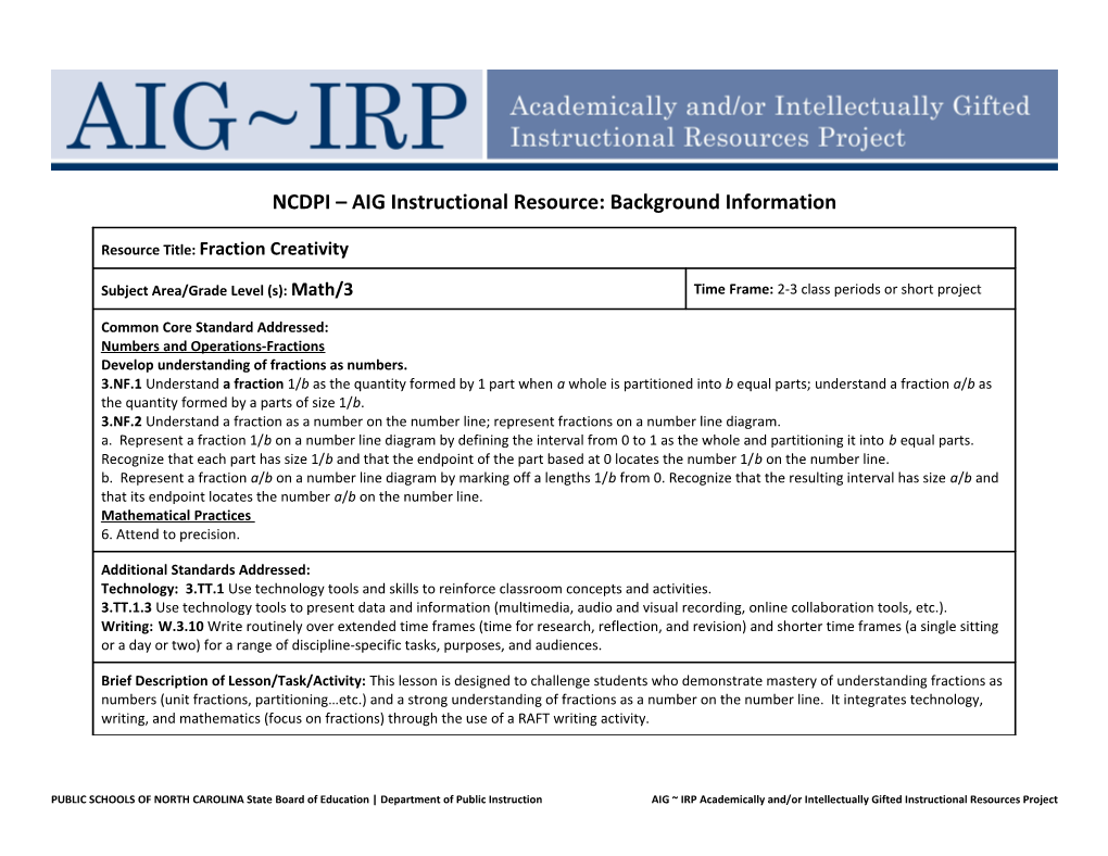 NCDPI AIG Instructional Resource: Background Information s5