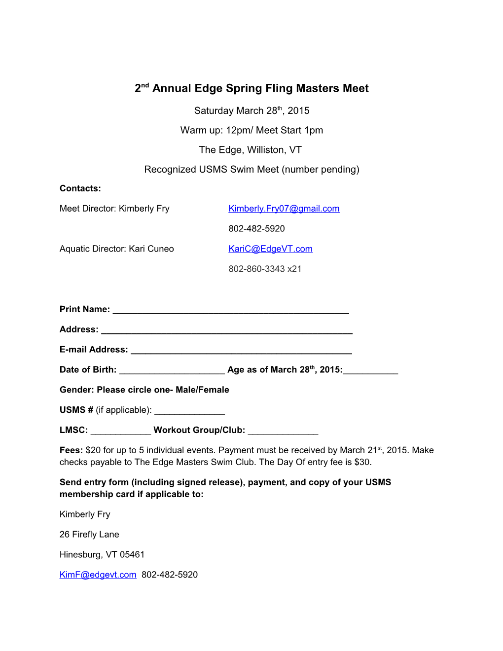 2Nd Annual Edge Spring Fling Masters Meet