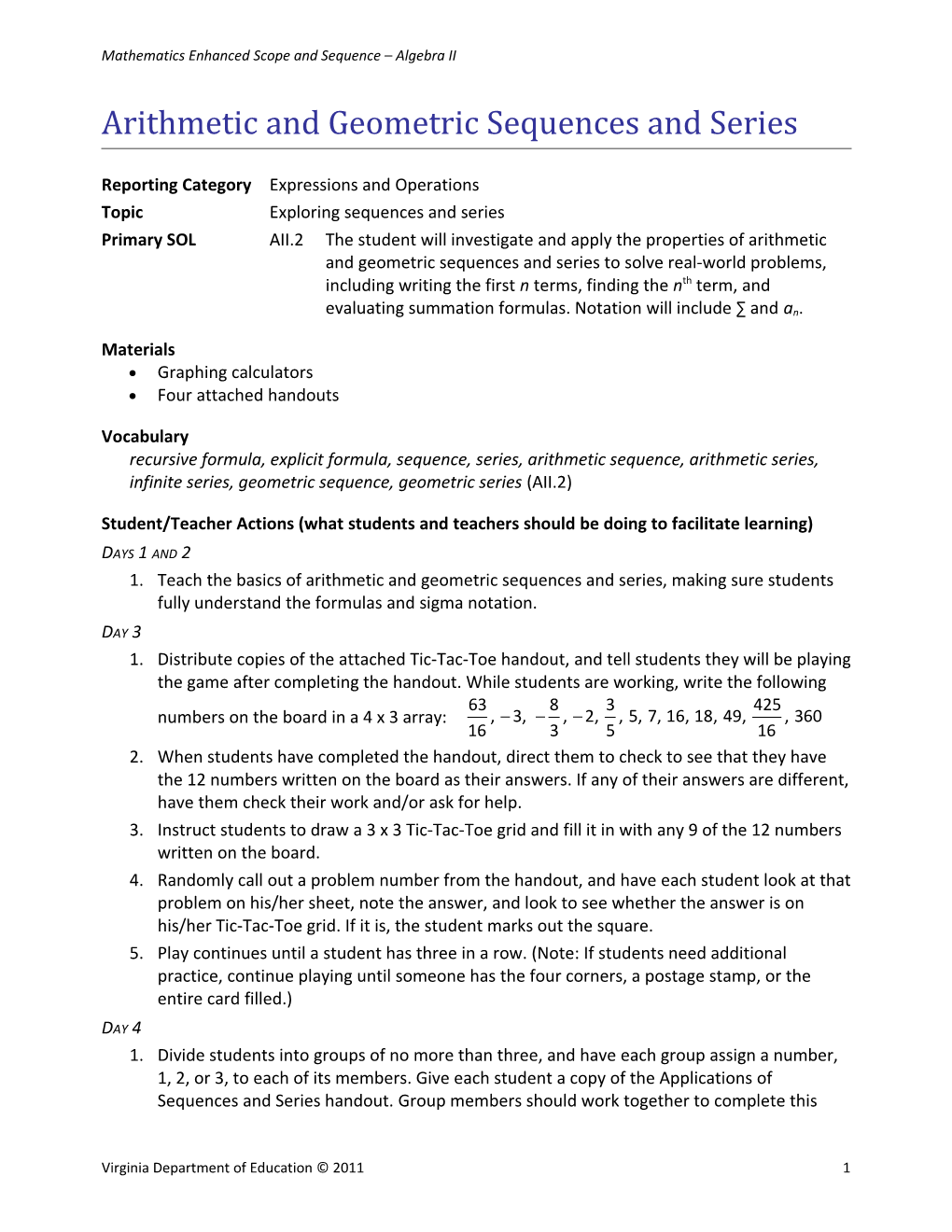 Mathematics Enhanced Scope and Sequence Algebra II s1