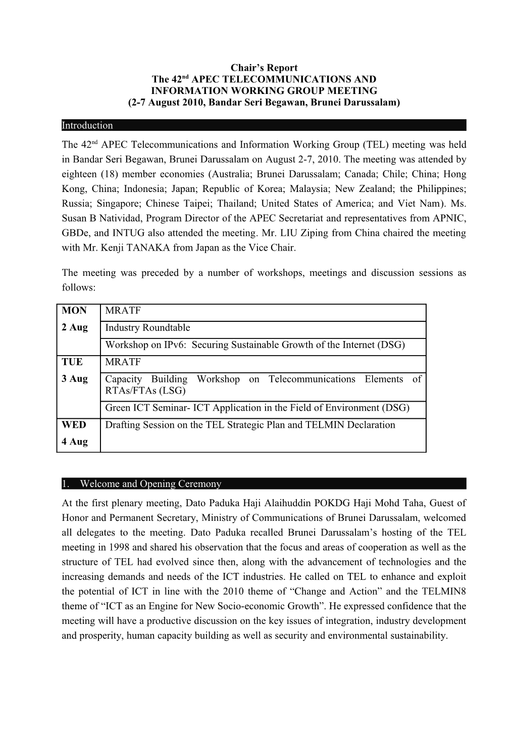 The 42Nd APEC TELECOMMUNICATIONS AND