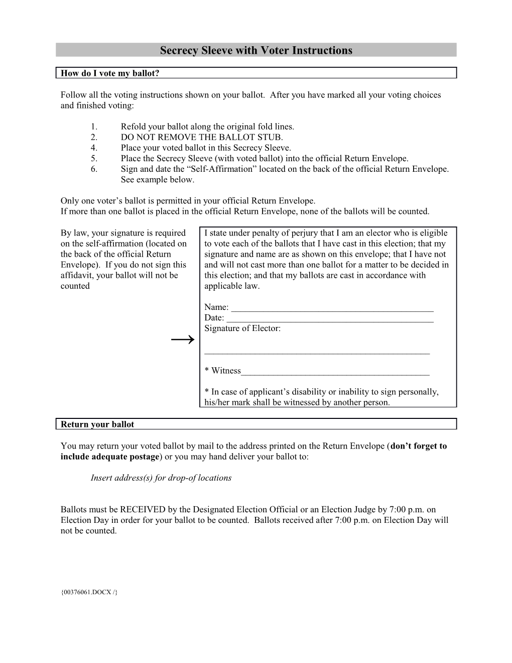 Secrecy Sleeve Form (00376061)