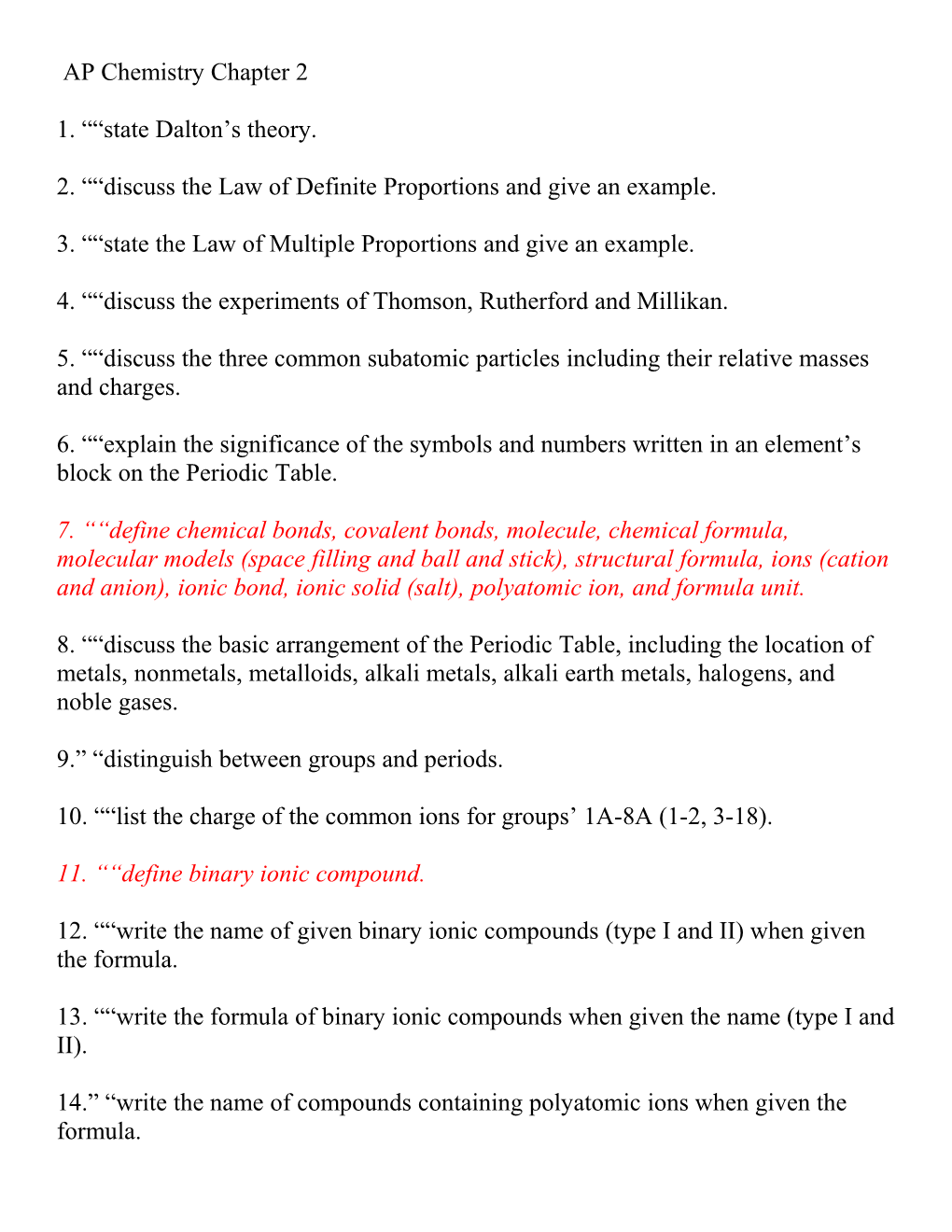 AP Chemistry Chapter 2