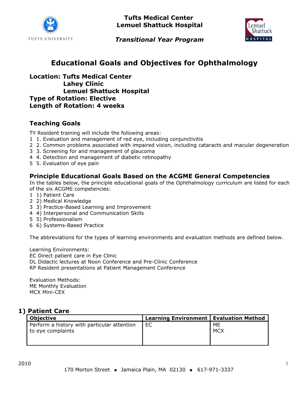 Educational Goals and Objectives for Ophthalmology