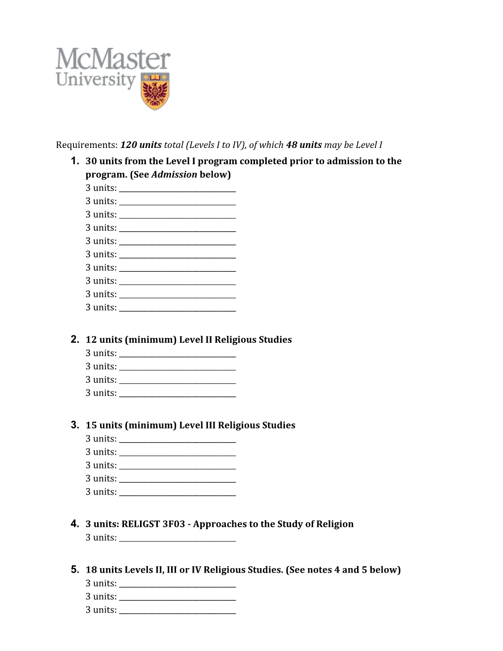 Requirements:120 Units Total (Levels I to IV), of Which 48 Units May Be Level I