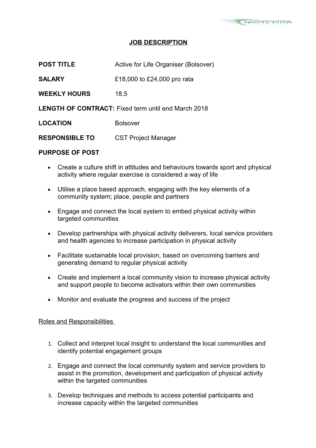 POST Titleactive for Life Organiser (Bolsover)