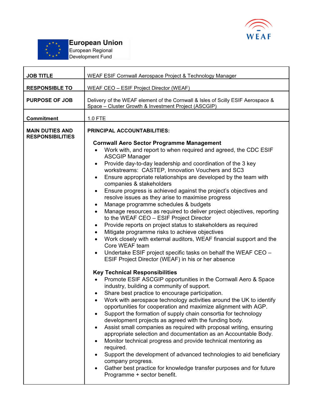 Work With, and Report to When Required and Agreed, the CDC ESIF ASCGIP Manager