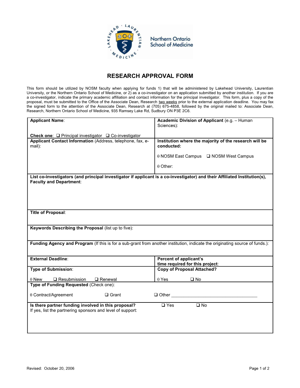 Approval Form for Research Funding Applications