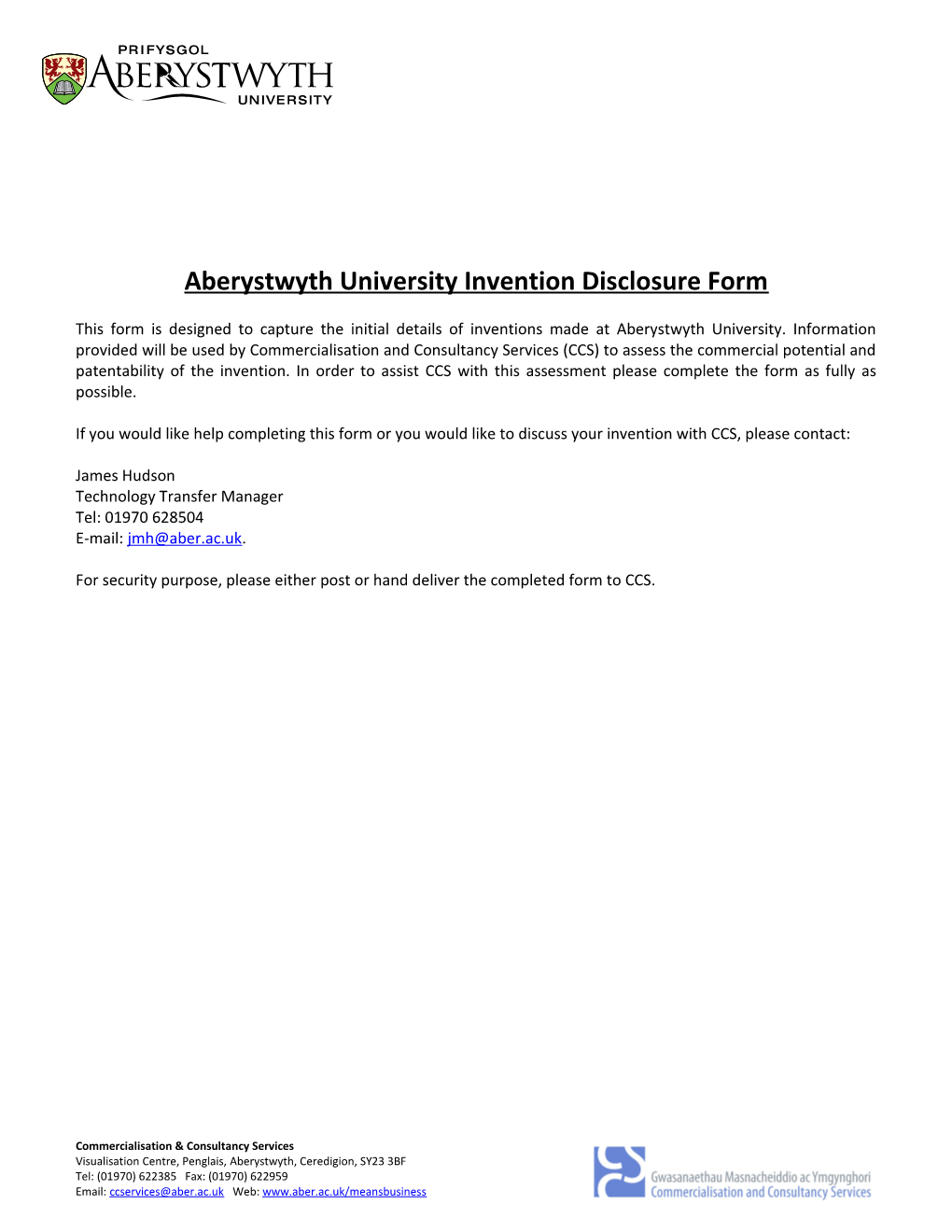 Aberystwyth University Invention Disclosure Form