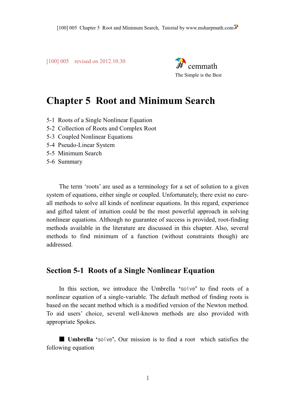 Chapter 5 Root and Minimum Search