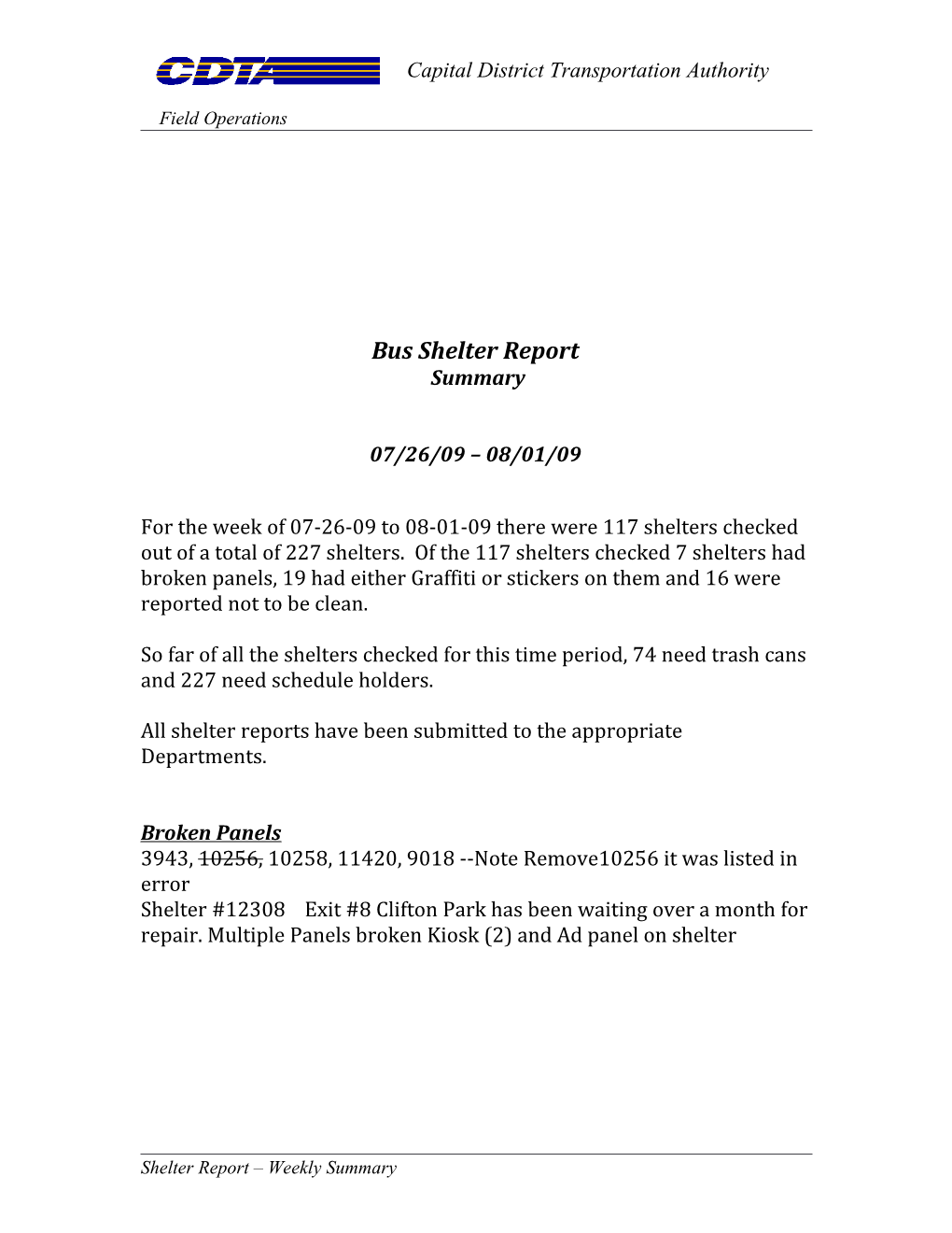 Bus Shelter Report