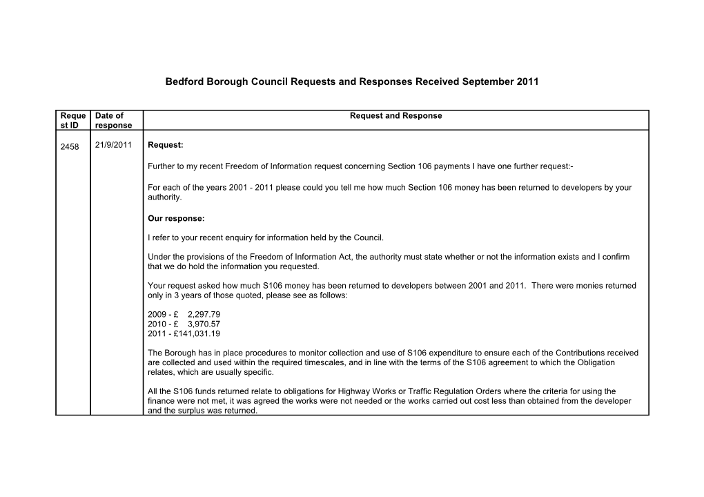 Bedford Borough Council Requests and Responses December 2010