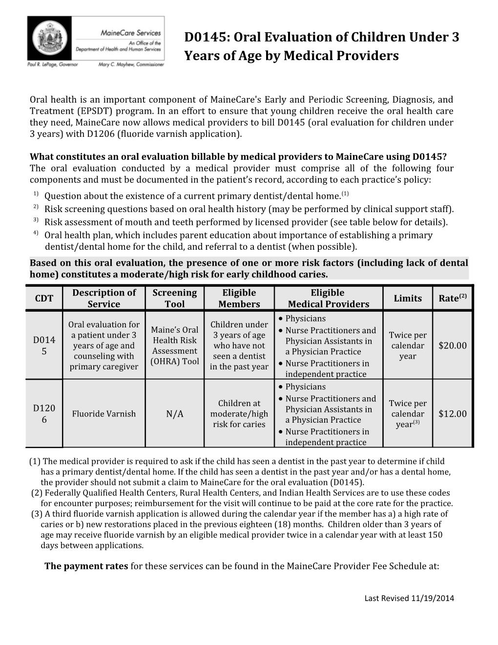 What Constitutes an Oral Evaluation Billable by Medical Providers to Mainecare Using D0145?