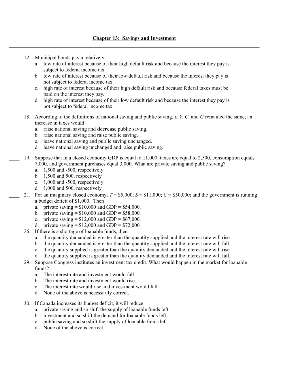 Chapter 13: Savings and Investment