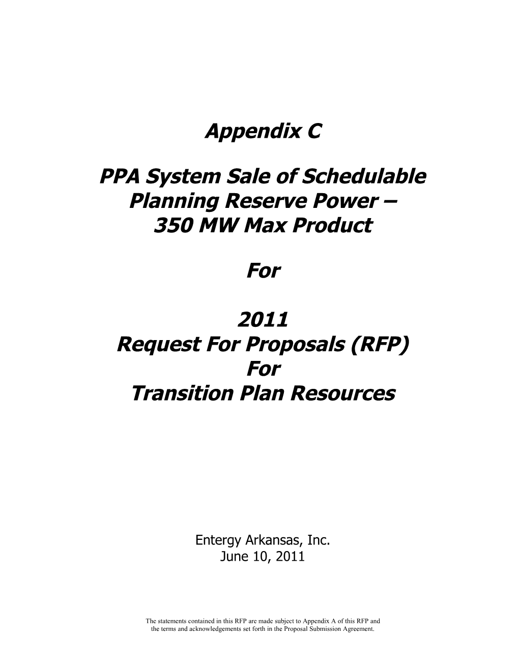 PPA System Sale of Schedulable Planning Reserve Power