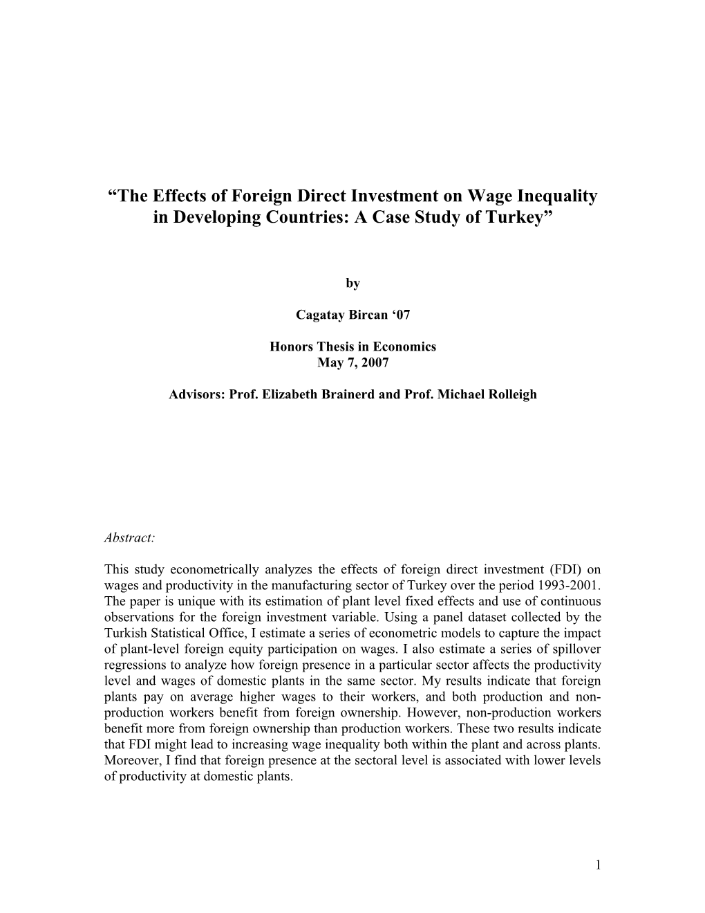 The Effects of Foreign Direct Investment on Wage Inequality in Developing Countries: A