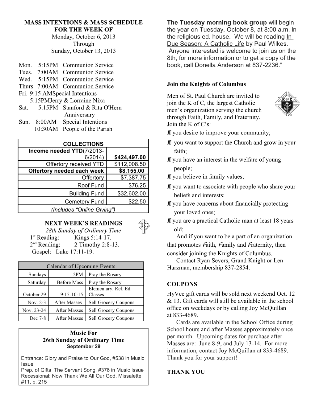 Mass Intentions & Mass Schedule s5