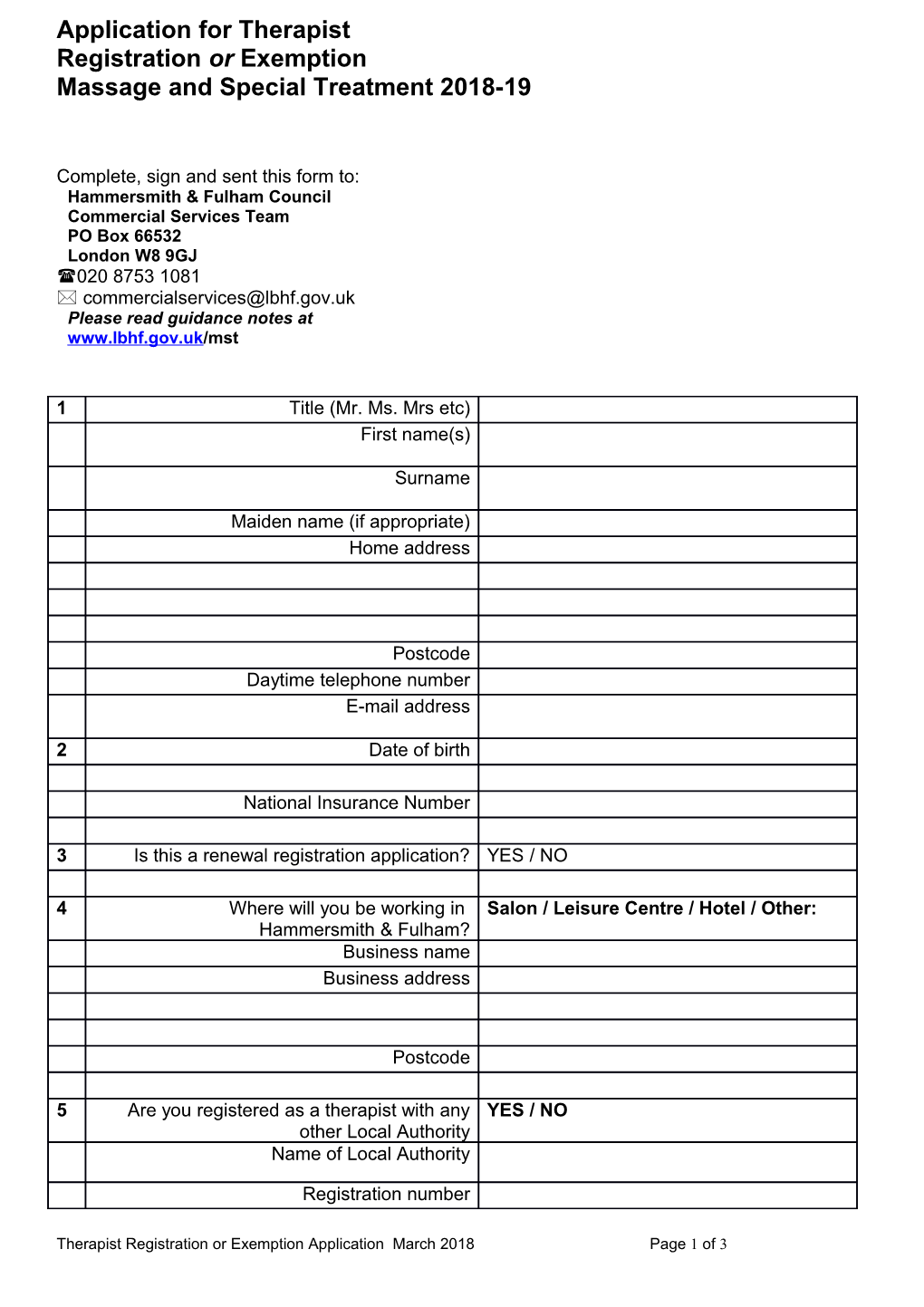 MST Therapist Registration Or Exemption Application