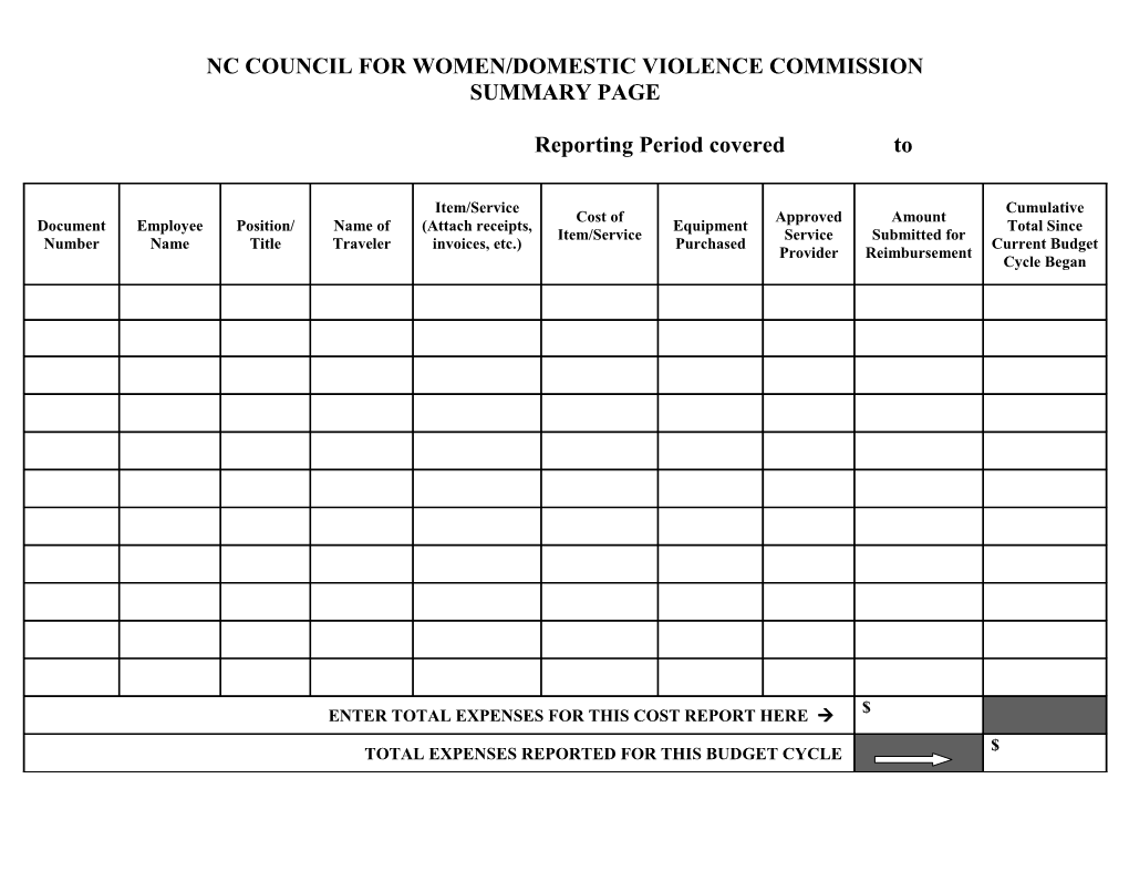 Cost Report Worksheet