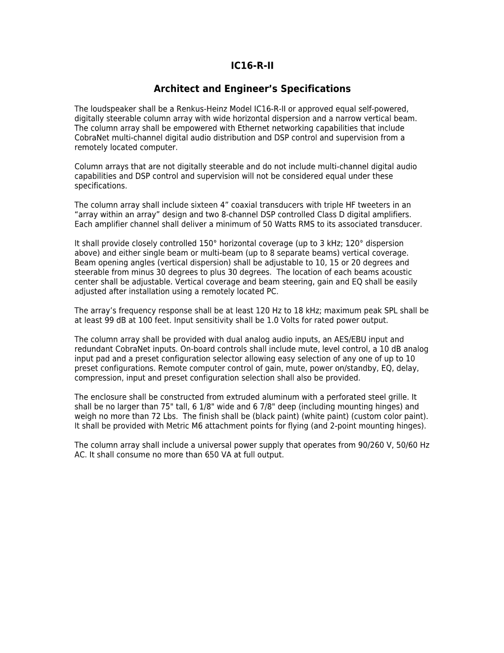 Architect and Engineer S Specifications