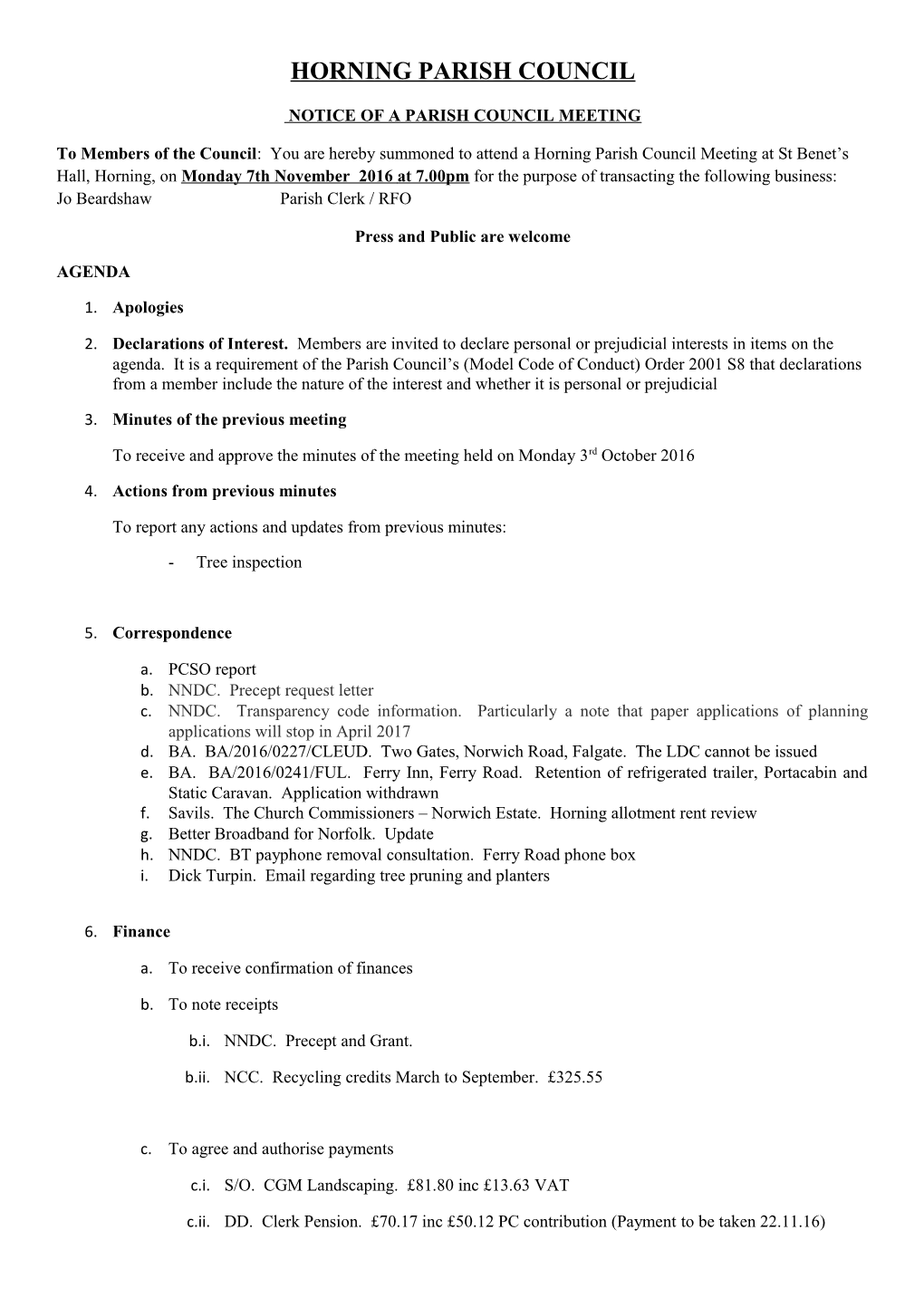 Notice of a Parish Council Meeting