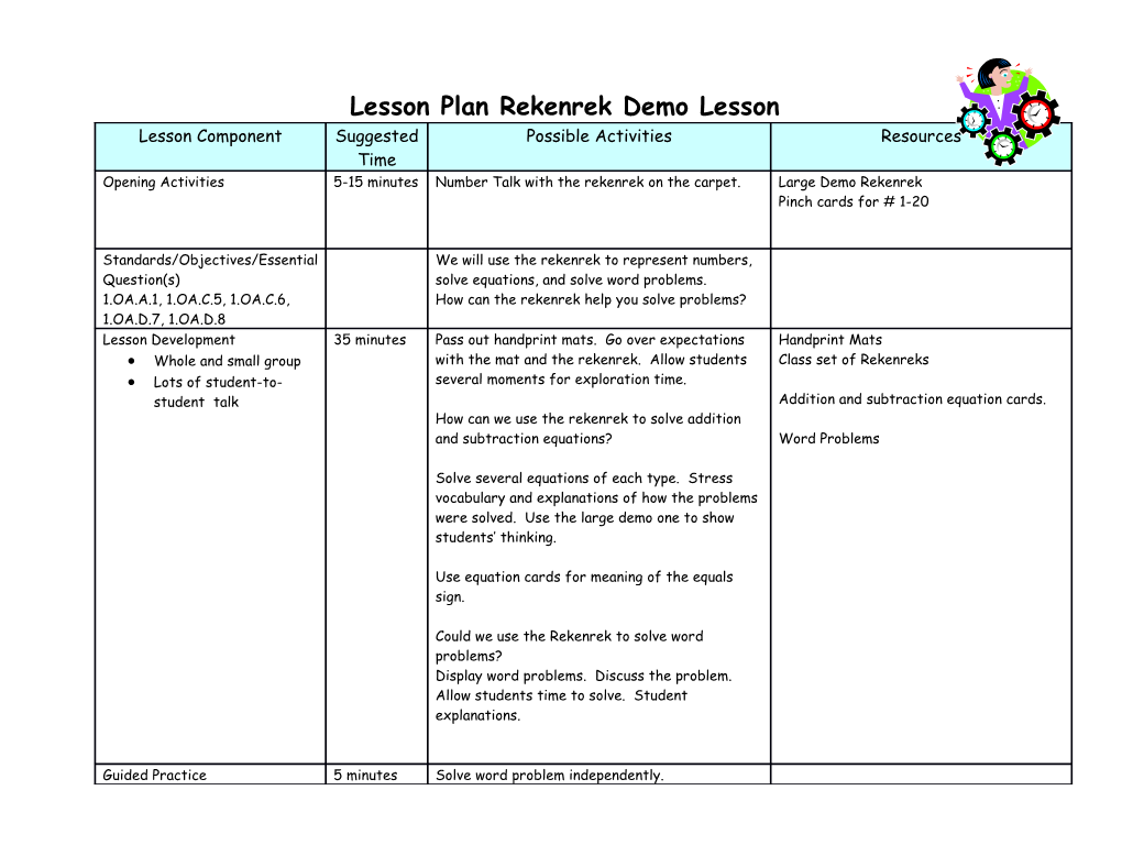 Suggested Activities for a 90 Minute Math Block