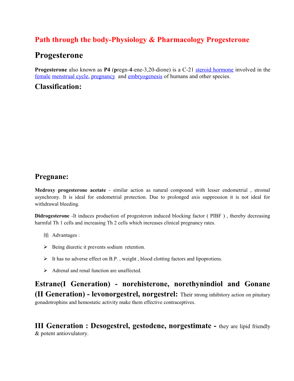 Path Through the Body-Physiology & Pharmacology Progesterone