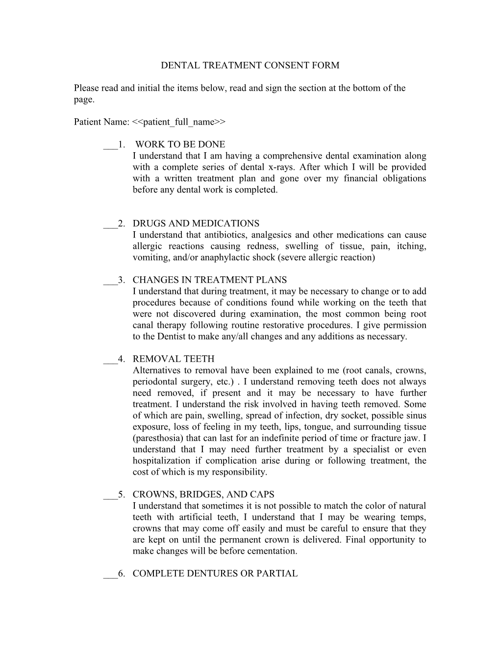 Dental Treatment Consent Form