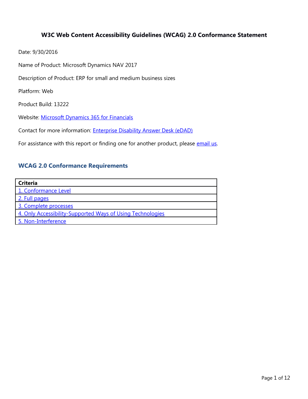 W3C Web Content Accessibility Guidelines (WCAG) 2.0 Conformance Statement s9