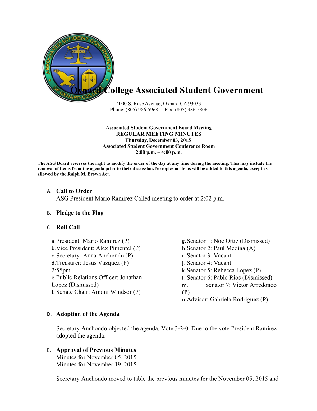 Oxnard College Associated Student Government