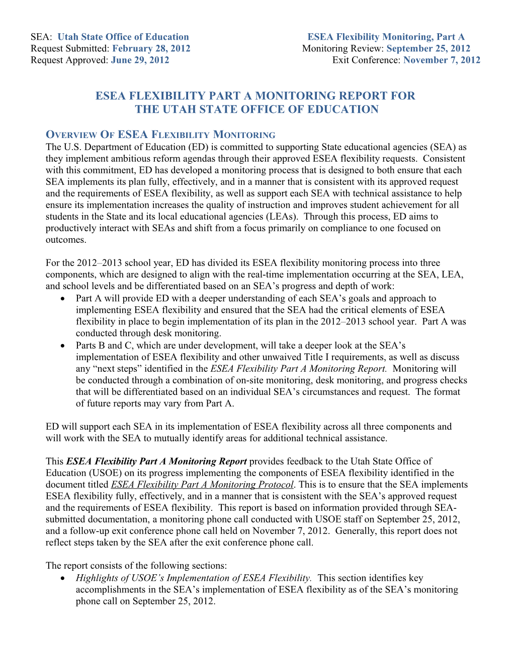 ESEA Title I Part a Monitoring Report 2-28-2013
