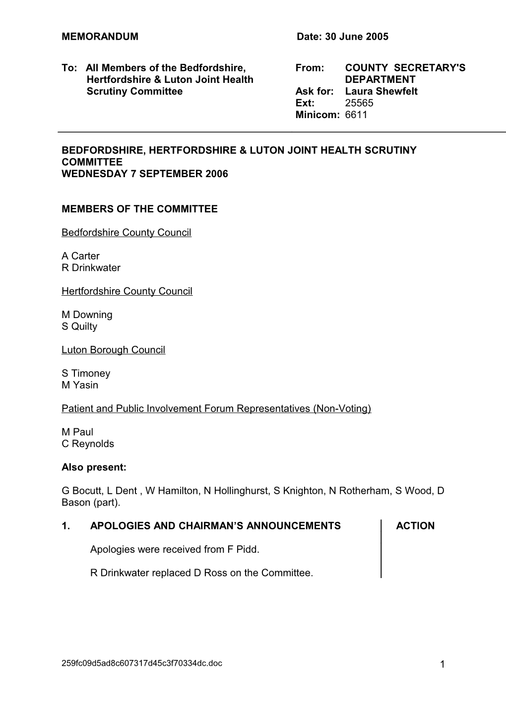 Bedfordshire, Hertfordshire & Luton Joint Health Scrutiny Committee s1