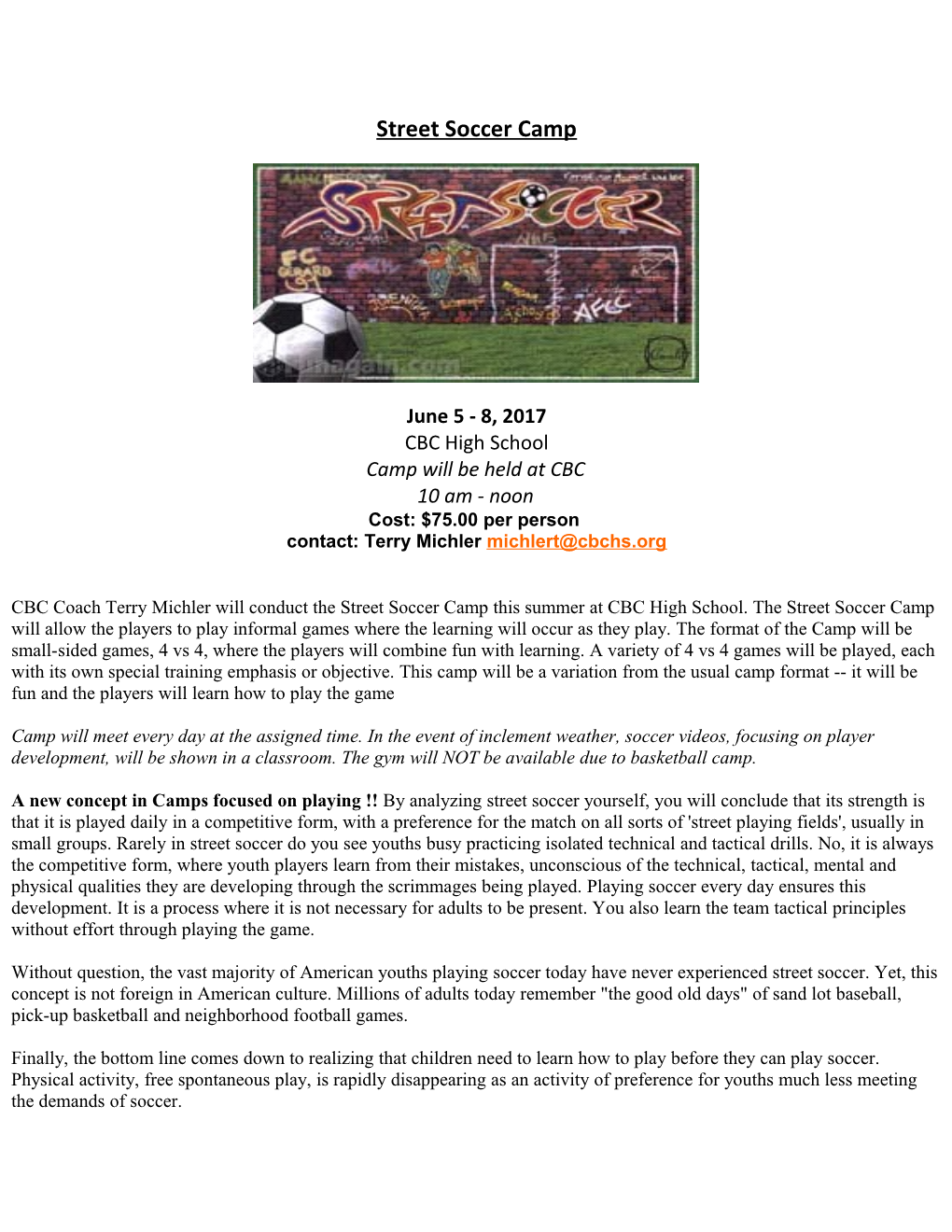 Street Soccer Camp Application