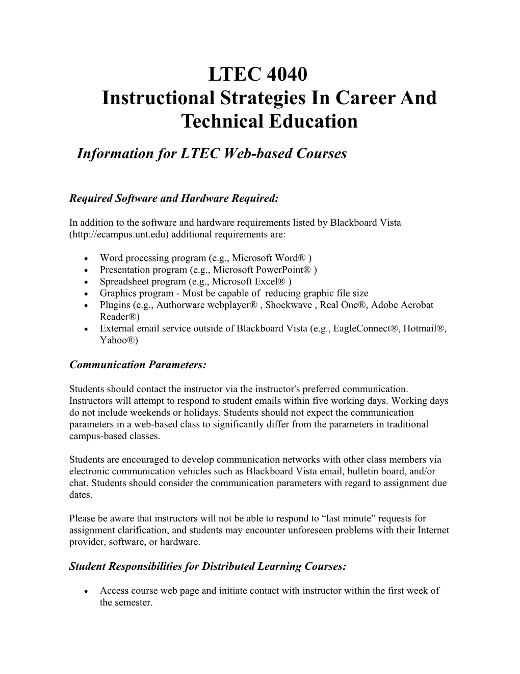 LTEC 4040 Instructional Strategies in Career and Technical Education