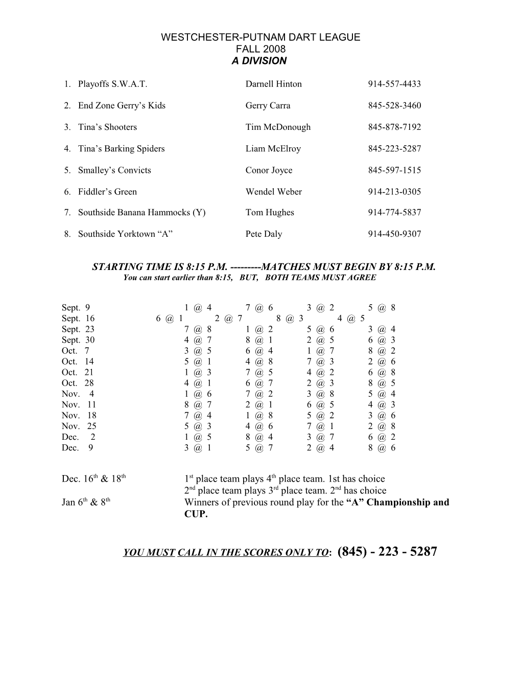 Westchester-Putnam Dart League s3