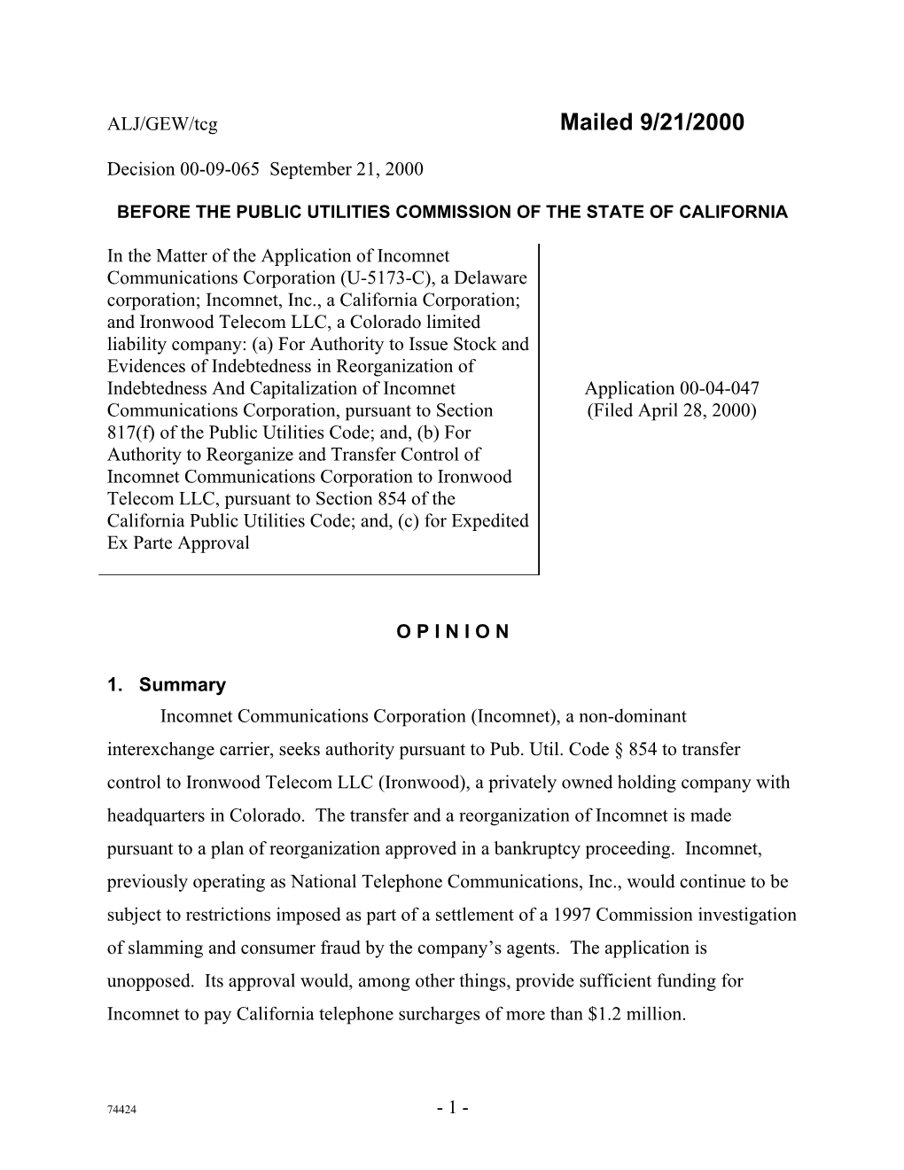 Before the Public Utilities Commission of the State of California s64