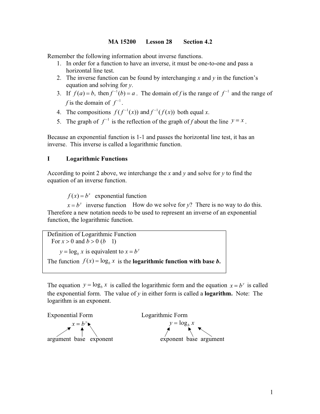 Remember the Following Information About Inverse Functions