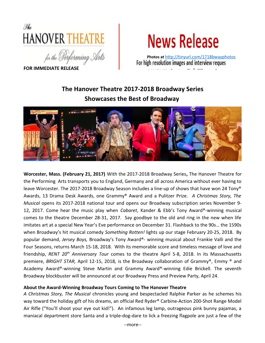 The Hanover Theatre 2017-2018 Broadway Series Showcases the Best of Broadway