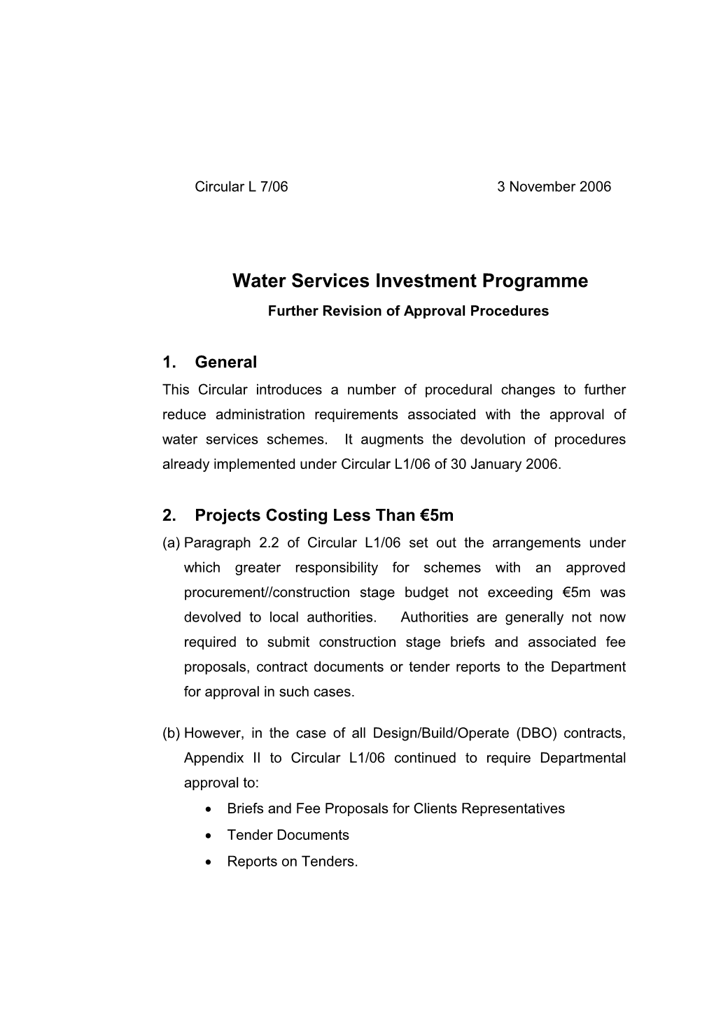 Water Services Investment Programme