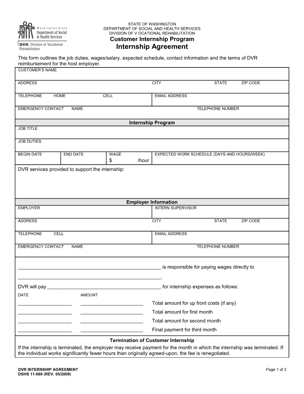 DVR INTERNSHIP AGREEMENT Page 1 of 2