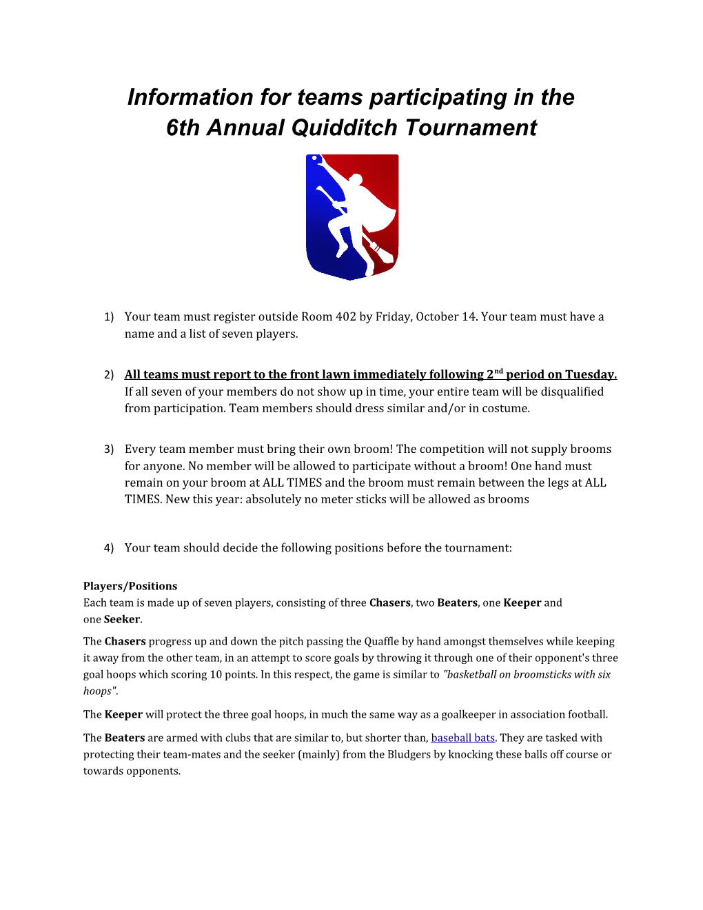 Information for Teams Participating in The