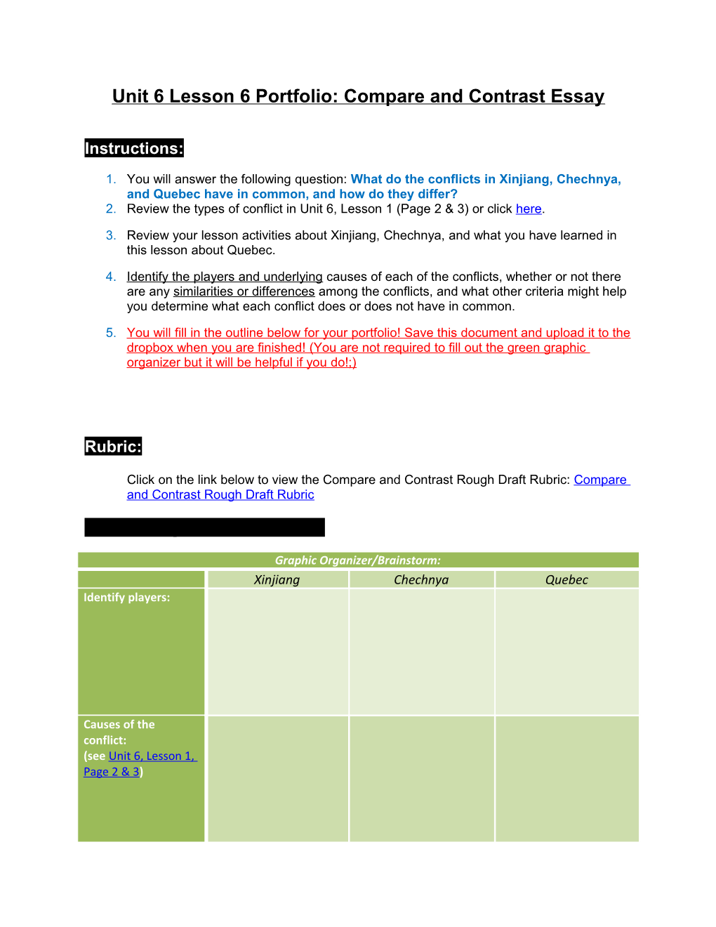 Unit 6 Lesson 6 Portfolio: Compare and Contrast Essay