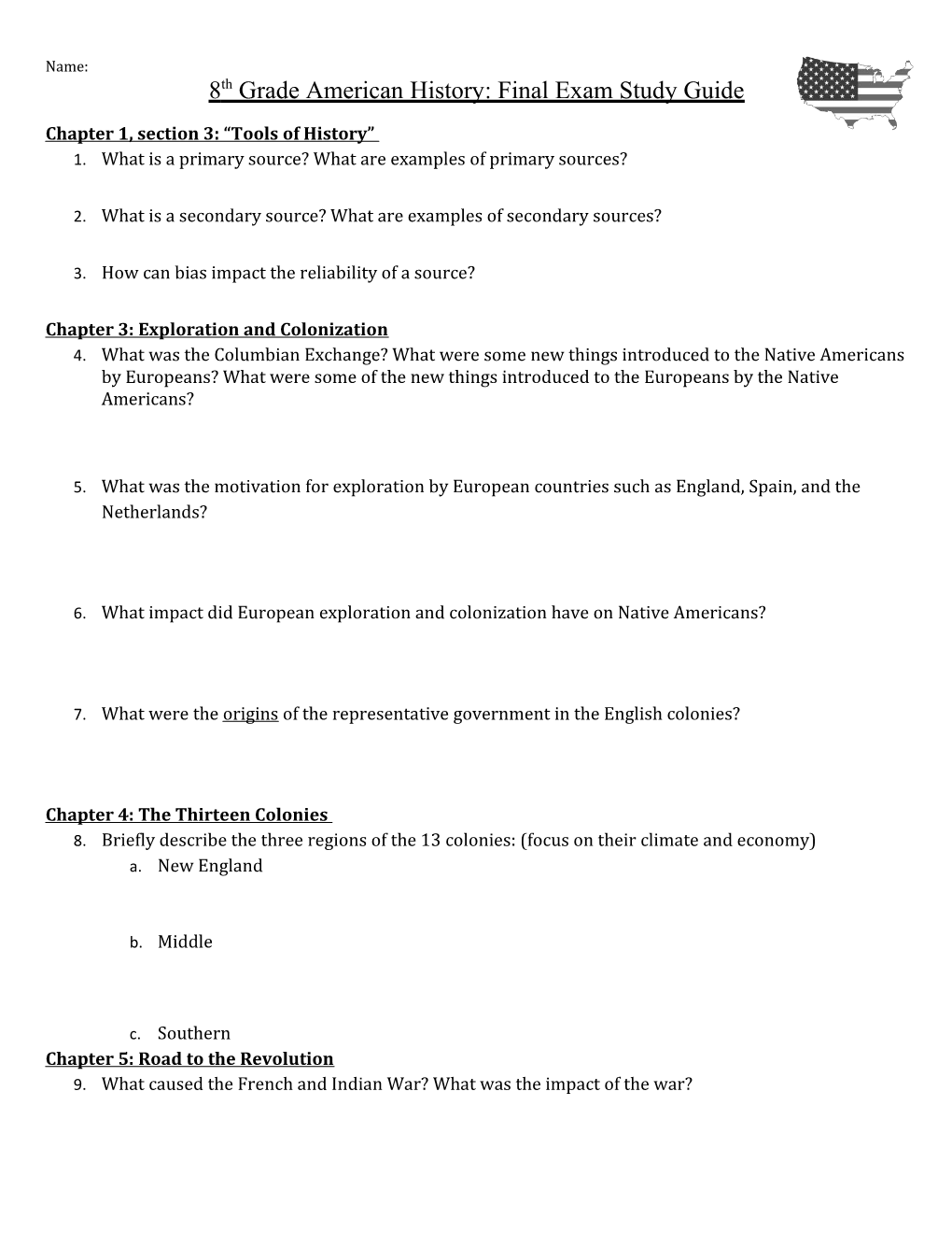 8Th Grade American History: Final Exam Study Guide s1