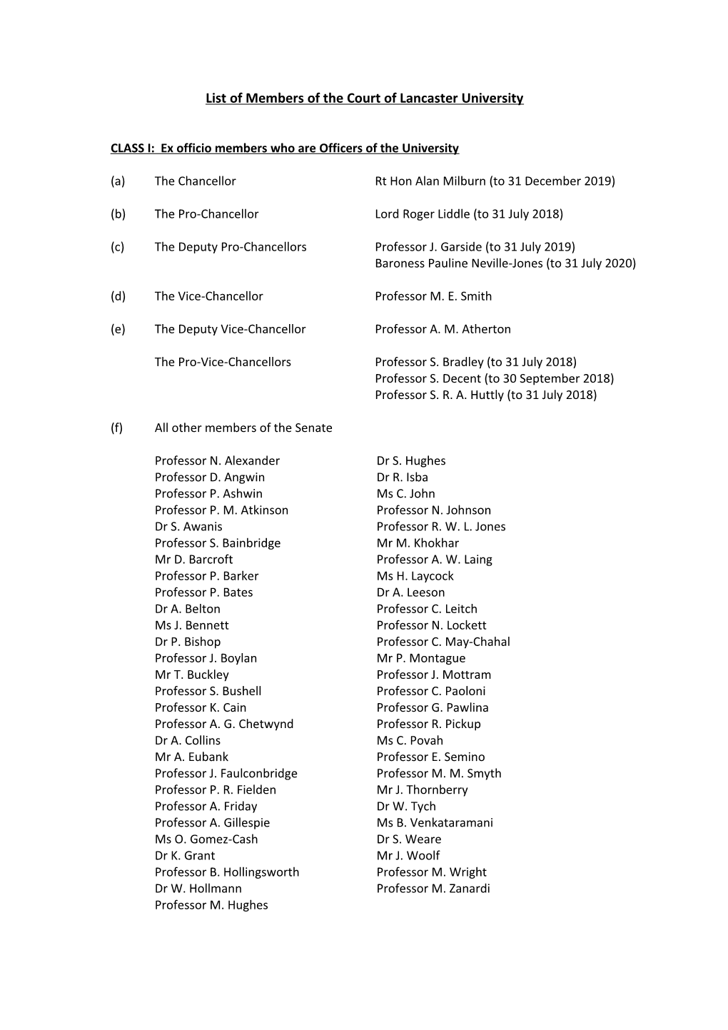 List of Members of the Court of Lancaster University