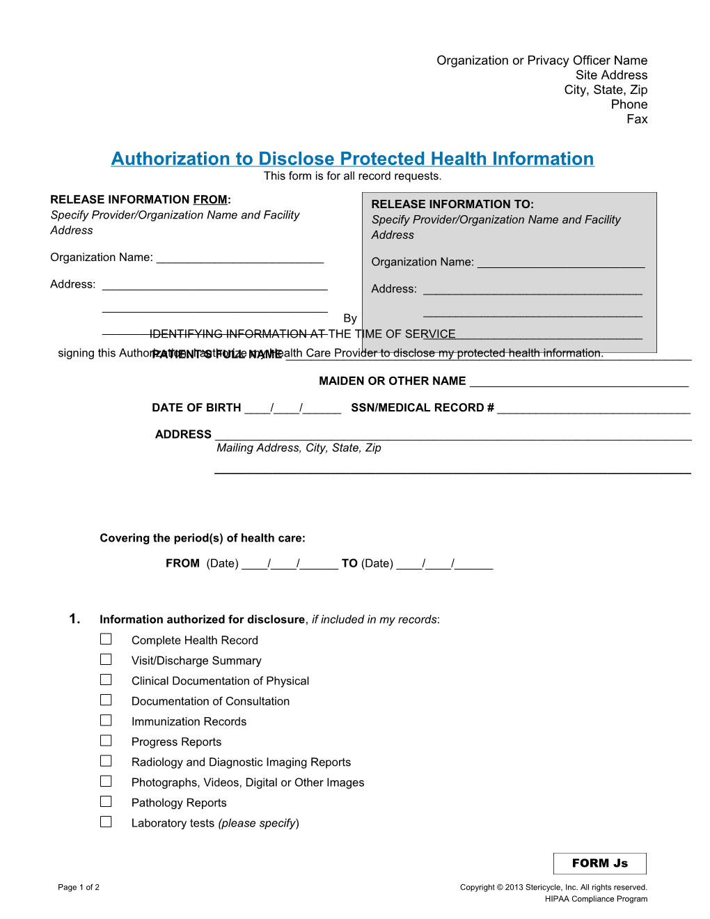 Authorization to Disclose Protected Health Information