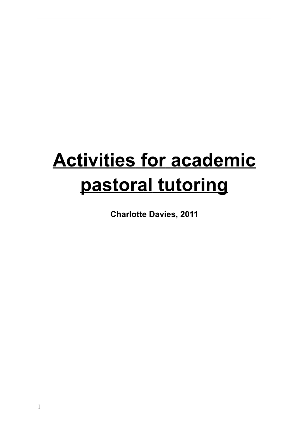 Activities for Academic Pastoral Tutoring