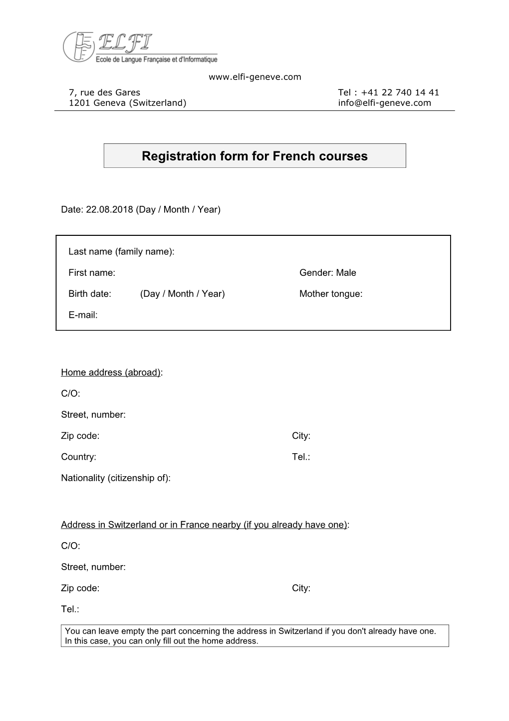 Registration Form for French Courses