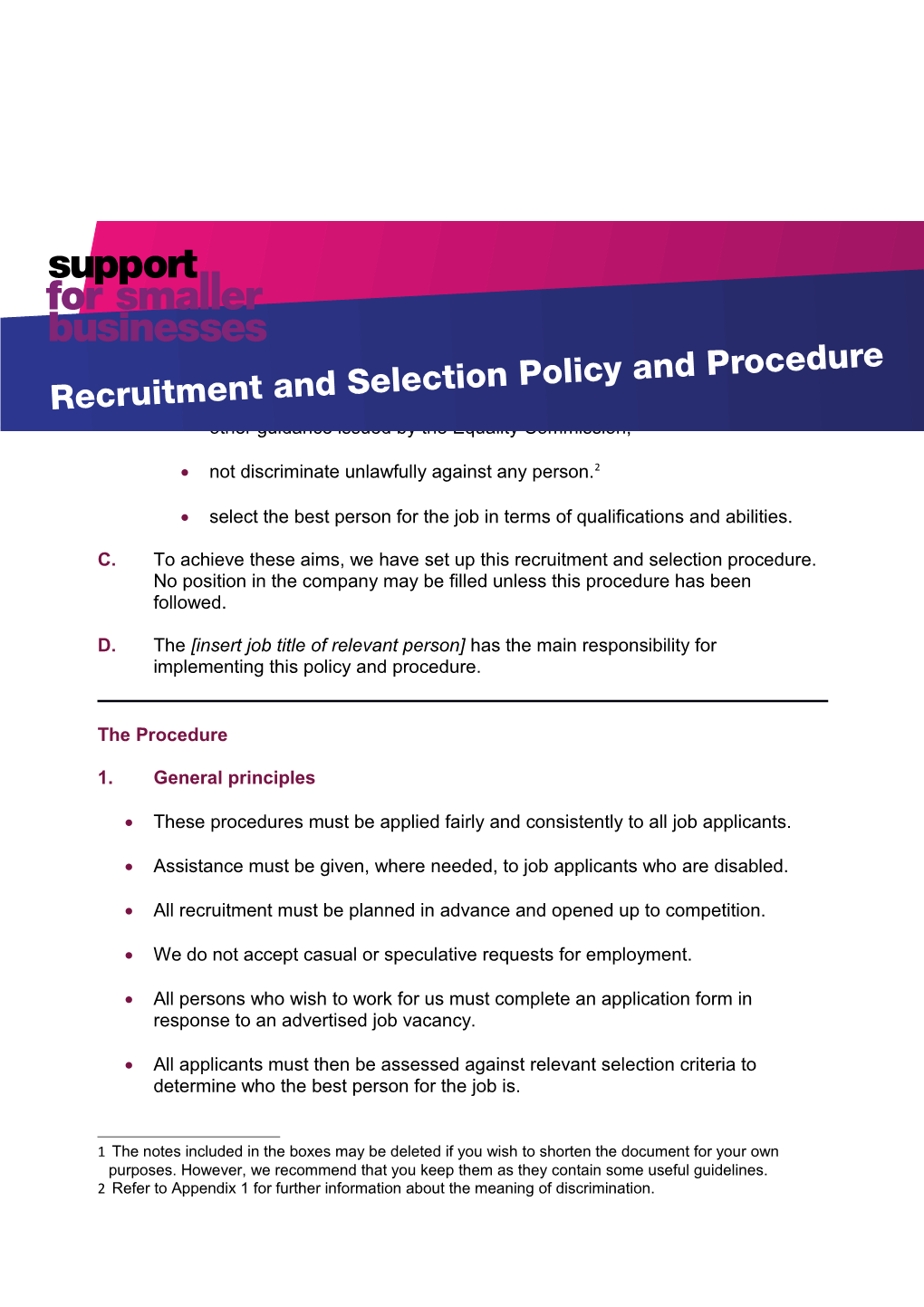 Recruitment and Selection Policy and Procedure